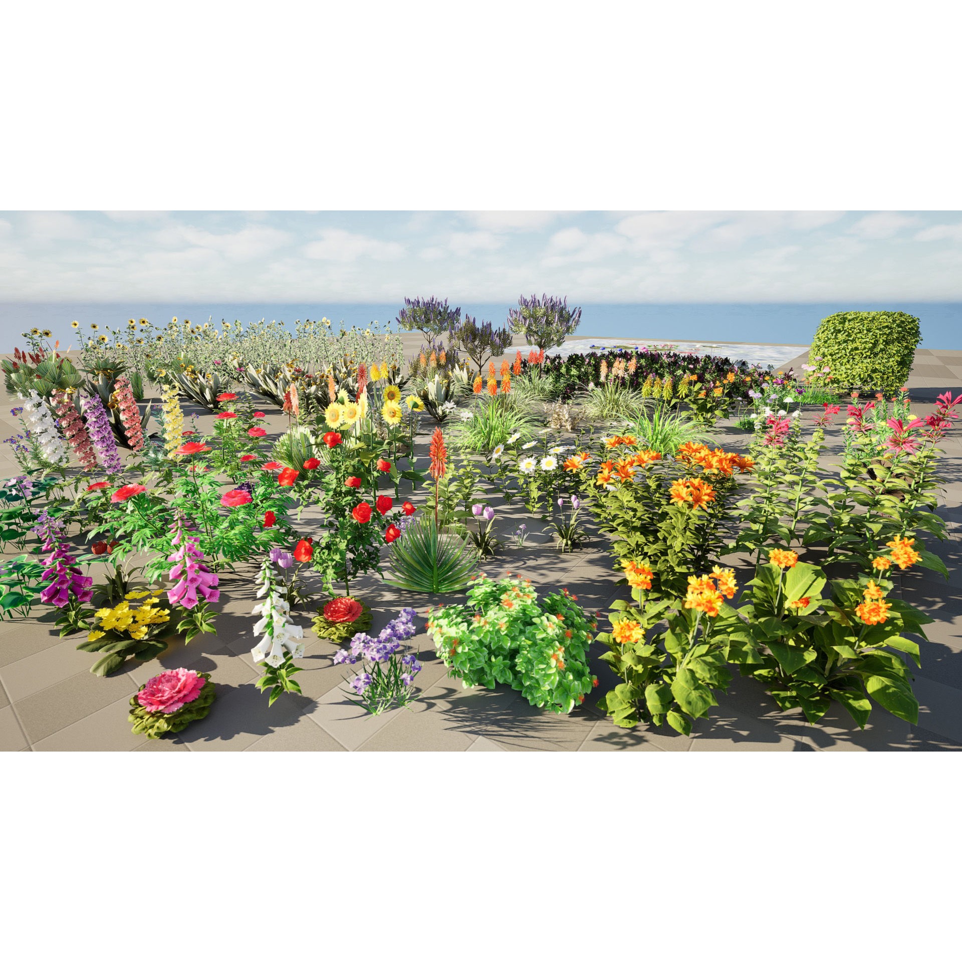 Outdoor Flowering Plants - Low-Poly Game-Ready 3D Model - View 3