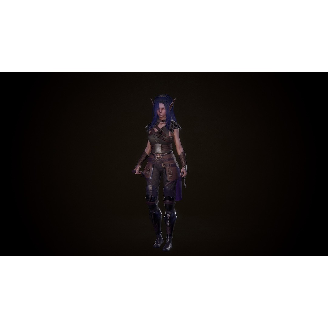 Dark Elf Rogue 3D Model – Low Poly Game Asset, Rigged for Unity & UE5 - View 10
