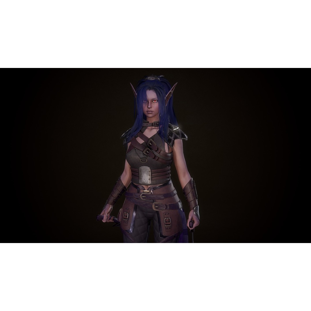 Dark Elf Rogue 3D Model – Low Poly Game Asset, Rigged for Unity & UE5 - View 11