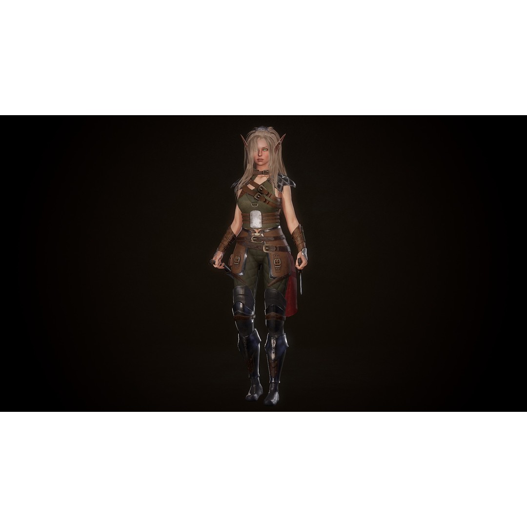 Dark Elf Rogue 3D Model – Low Poly Game Asset, Rigged for Unity & UE5 - View 15