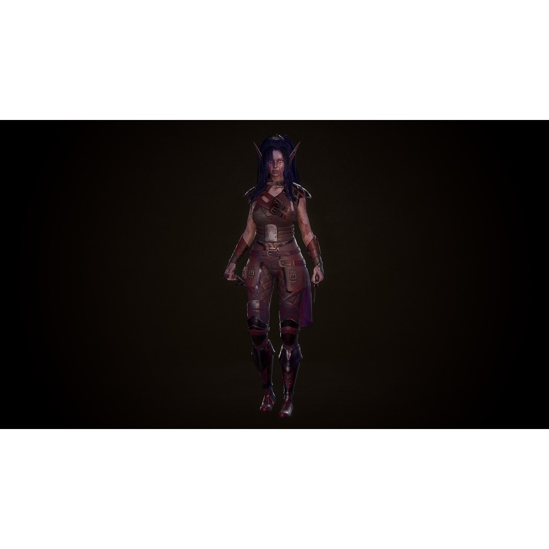 Dark Elf Rogue 3D Model – Low Poly Game Asset, Rigged for Unity & UE5 - View 3