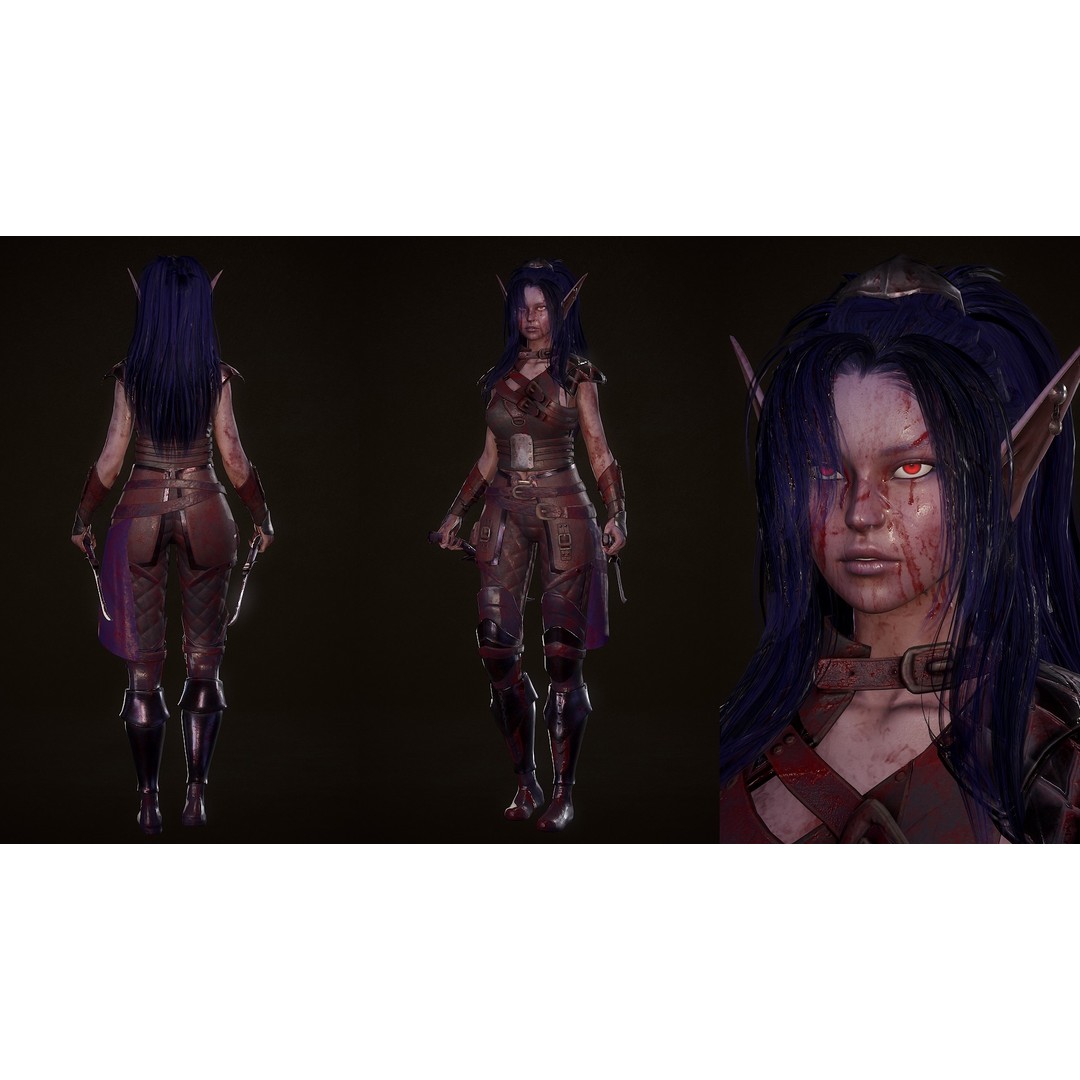 Dark Elf Rogue 3D Model – Low Poly Game Asset, Rigged for Unity & UE5 - View 4