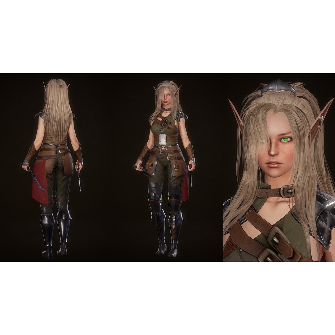 Dark Elf Rogue 3D Model – Low Poly Game Asset, Rigged for Unity & UE5 - View 5