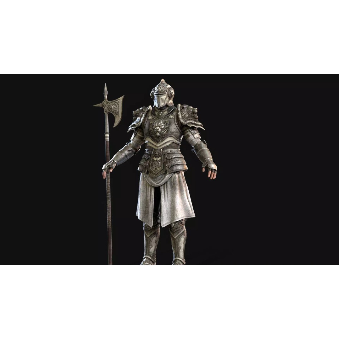 Lion Guardian 3D Model – Low Poly Game Asset, Rigged, PBR Textures - View 14