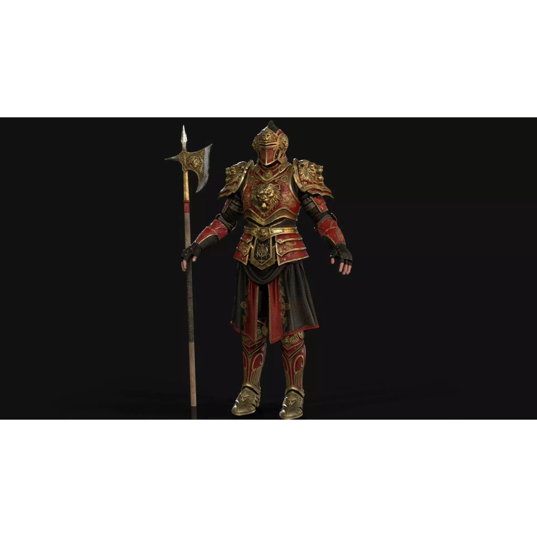 Lion Guardian 3D Model – Low Poly Game Asset, Rigged, PBR Textures - View 19