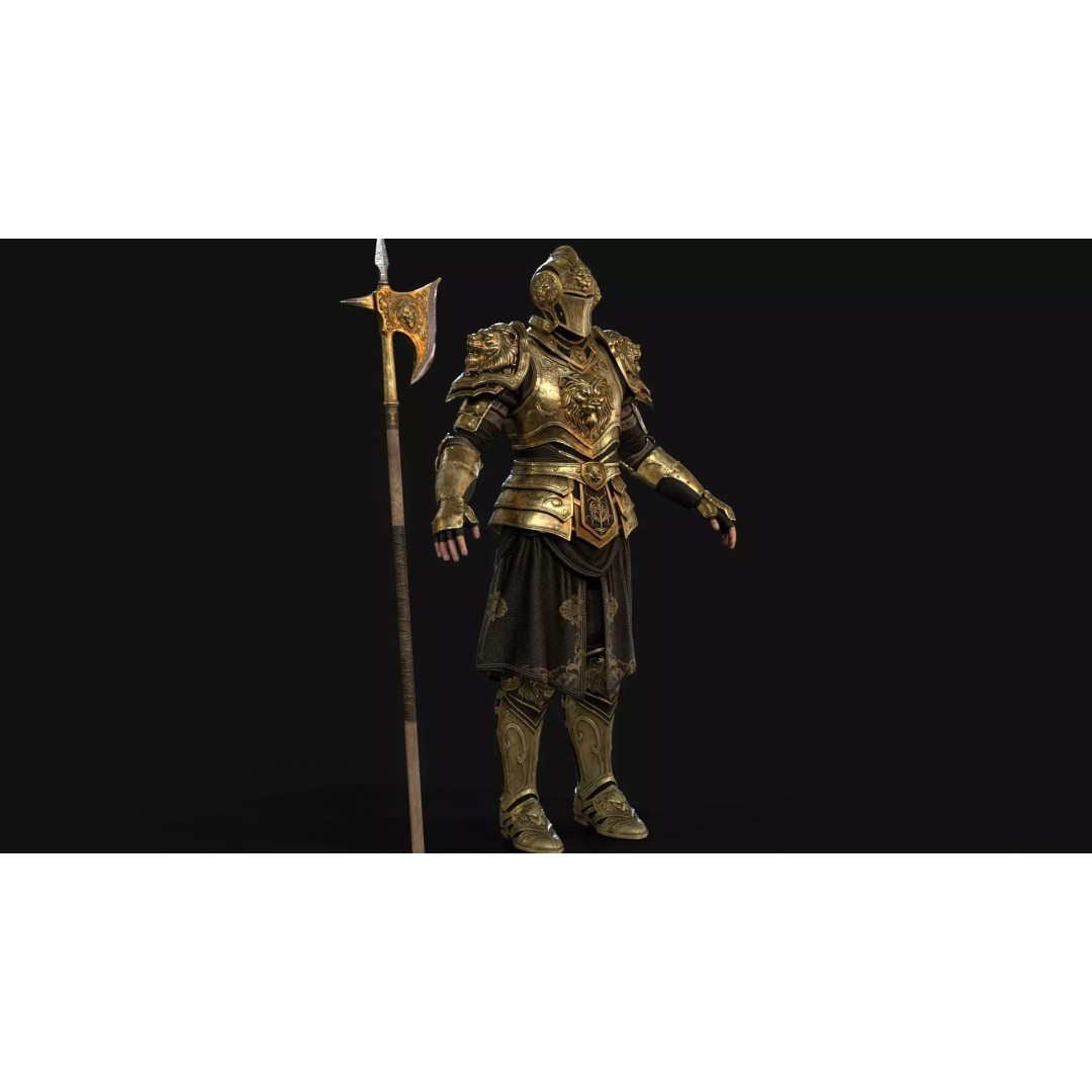 Lion Guardian 3D Model – Low Poly Game Asset, Rigged, PBR Textures - View 22