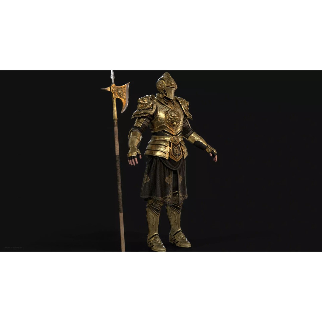 Lion Guardian 3D Model – Low Poly Game Asset, Rigged, PBR Textures - View 6