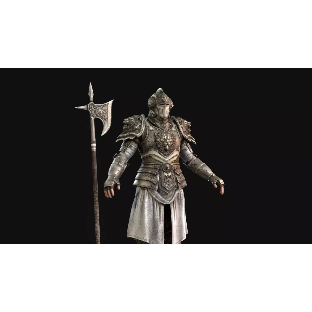 Lion Guardian 3D Model – Low Poly Game Asset, Rigged, PBR Textures - View 8