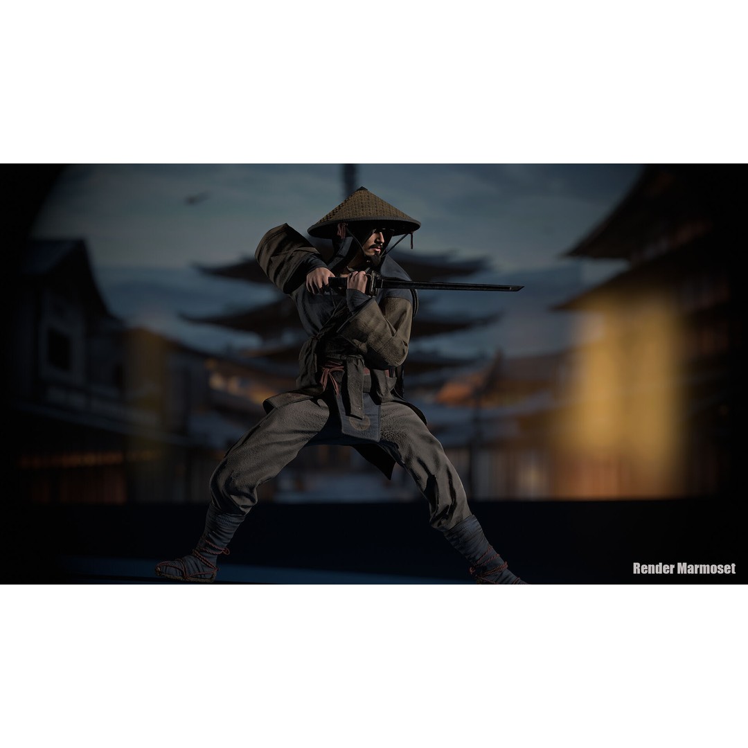 Samurai Warrior 3D Model – Low Poly Rigged Character for Animation - View 11