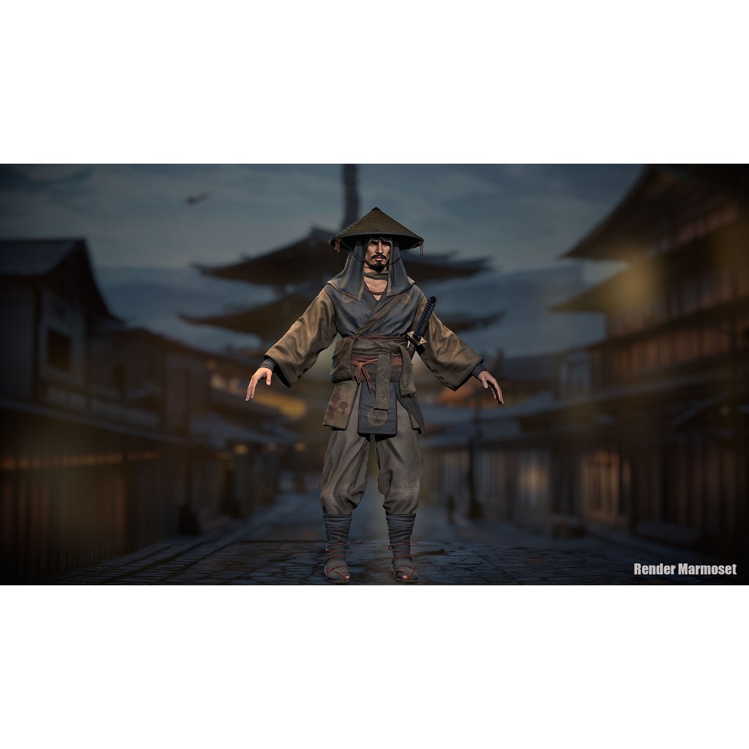 Samurai Warrior 3D Model – Low Poly Rigged Character for Animation - View 15