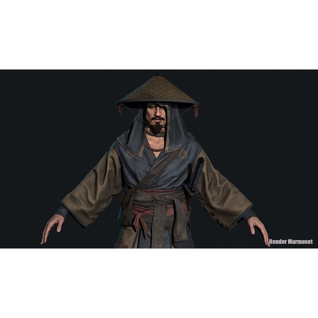 Samurai Warrior 3D Model – Low Poly Rigged Character for Animation - View 16