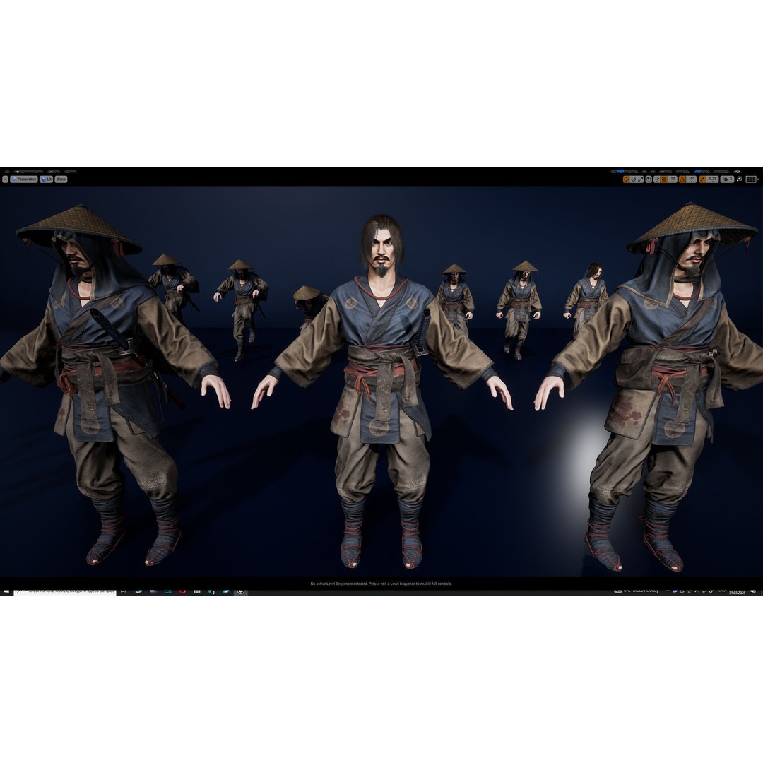 Samurai Warrior 3D Model – Low Poly Rigged Character for Animation - View 18
