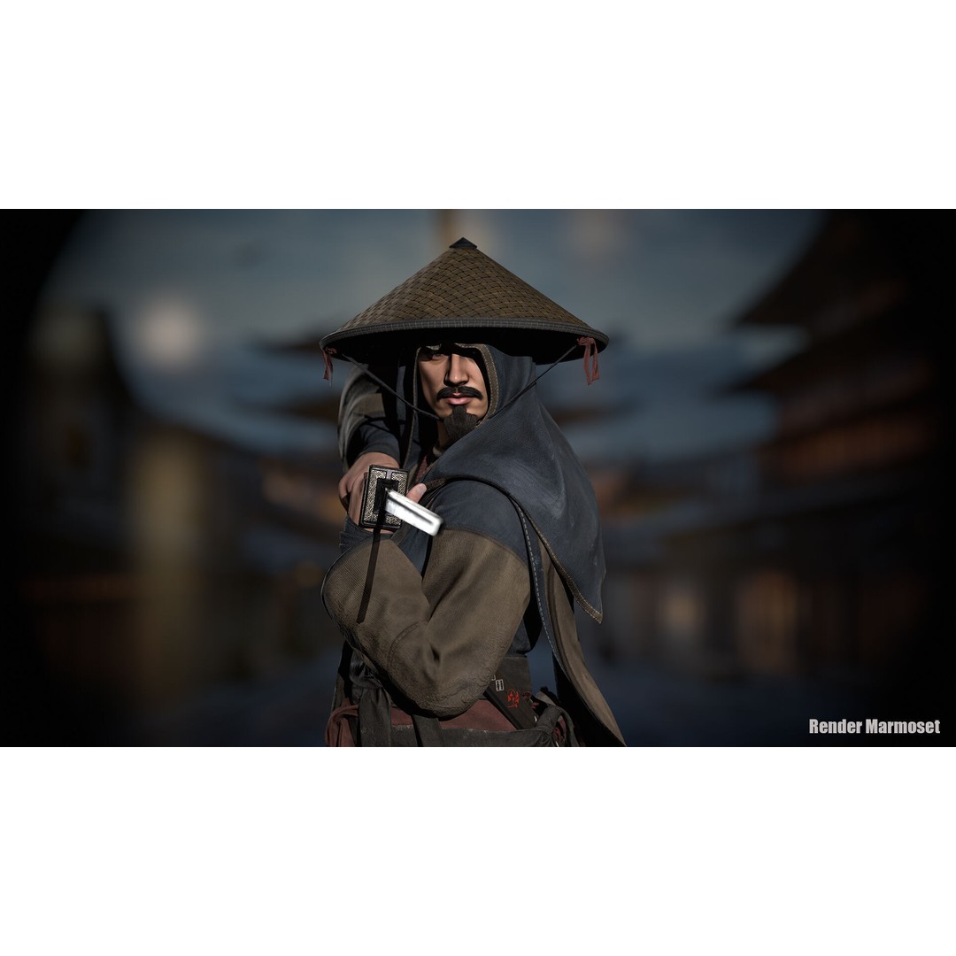 Samurai Warrior 3D Model – Low Poly Rigged Character for Animation - View 6