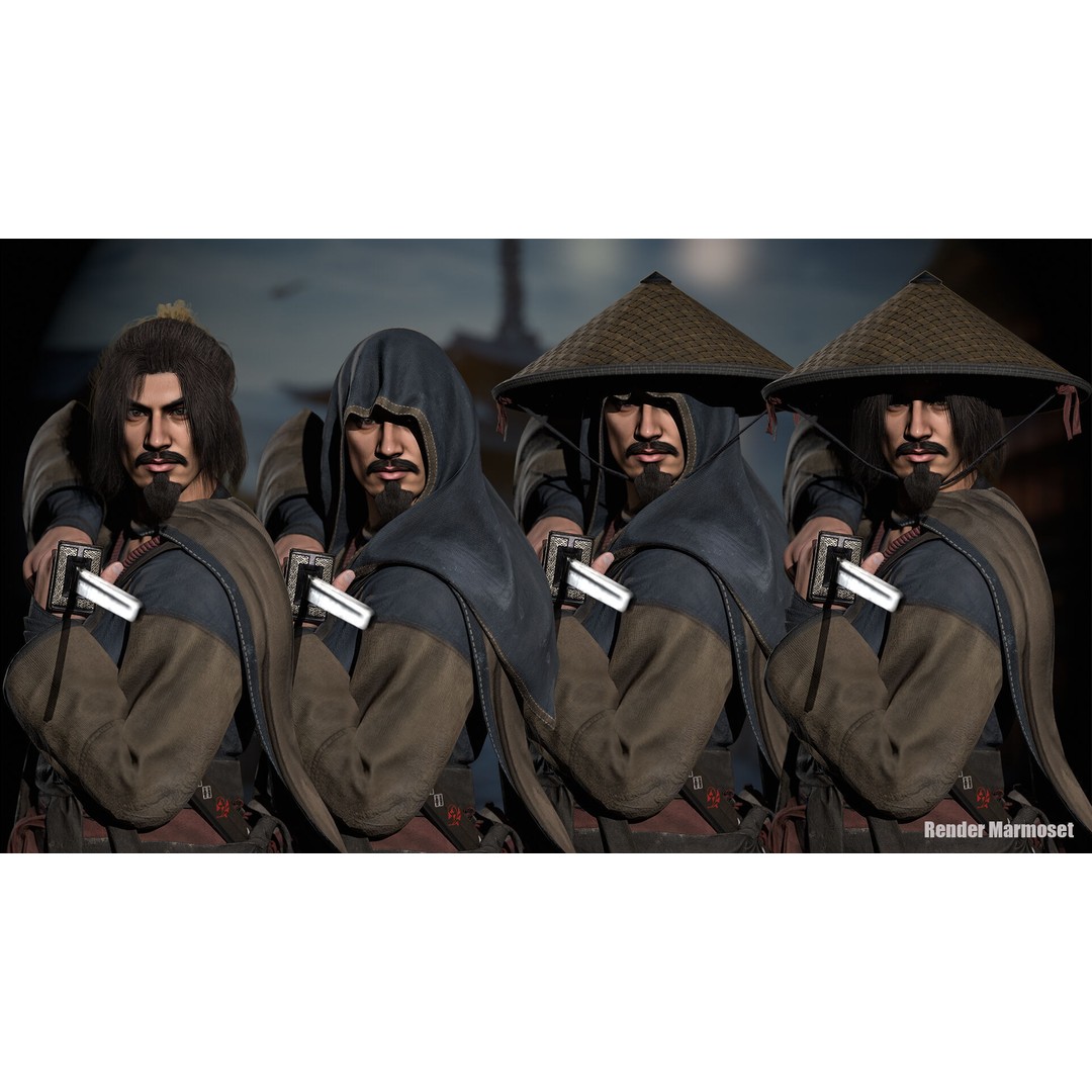 Samurai Warrior 3D Model – Low Poly Rigged Character for Animation - View 8