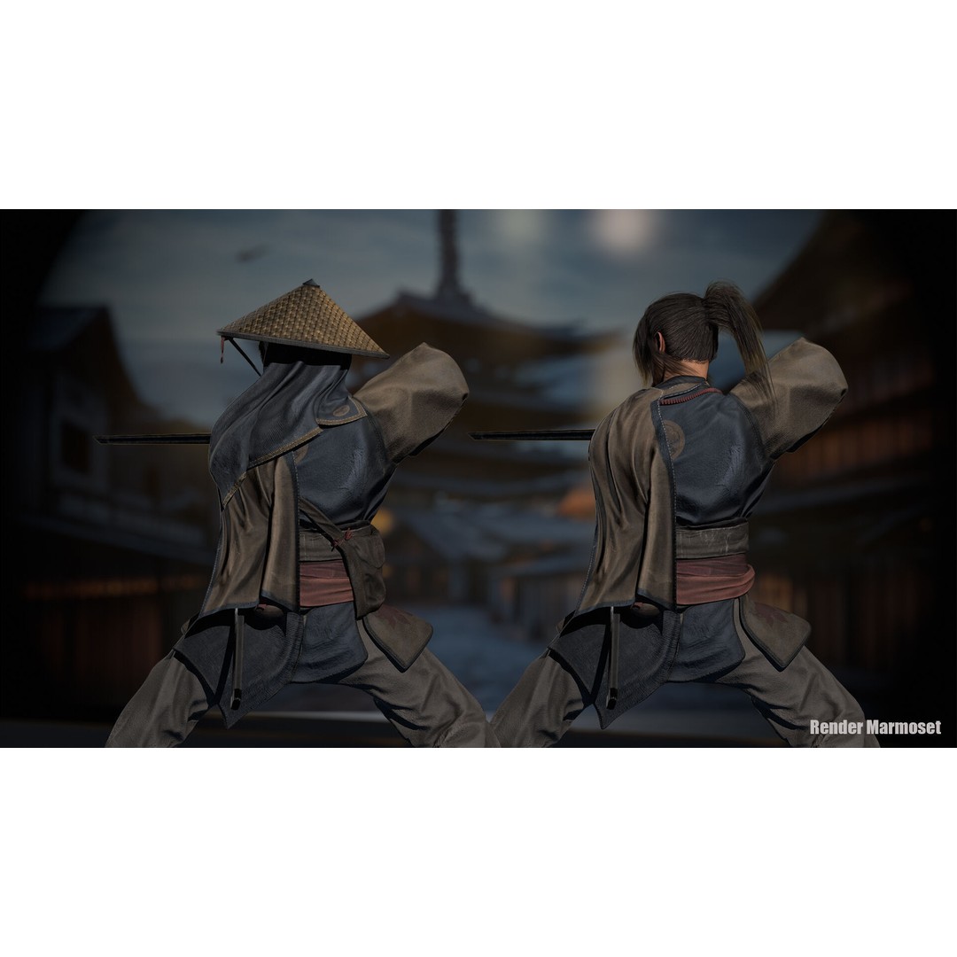 Samurai Warrior 3D Model – Low Poly Rigged Character for Animation - View 9