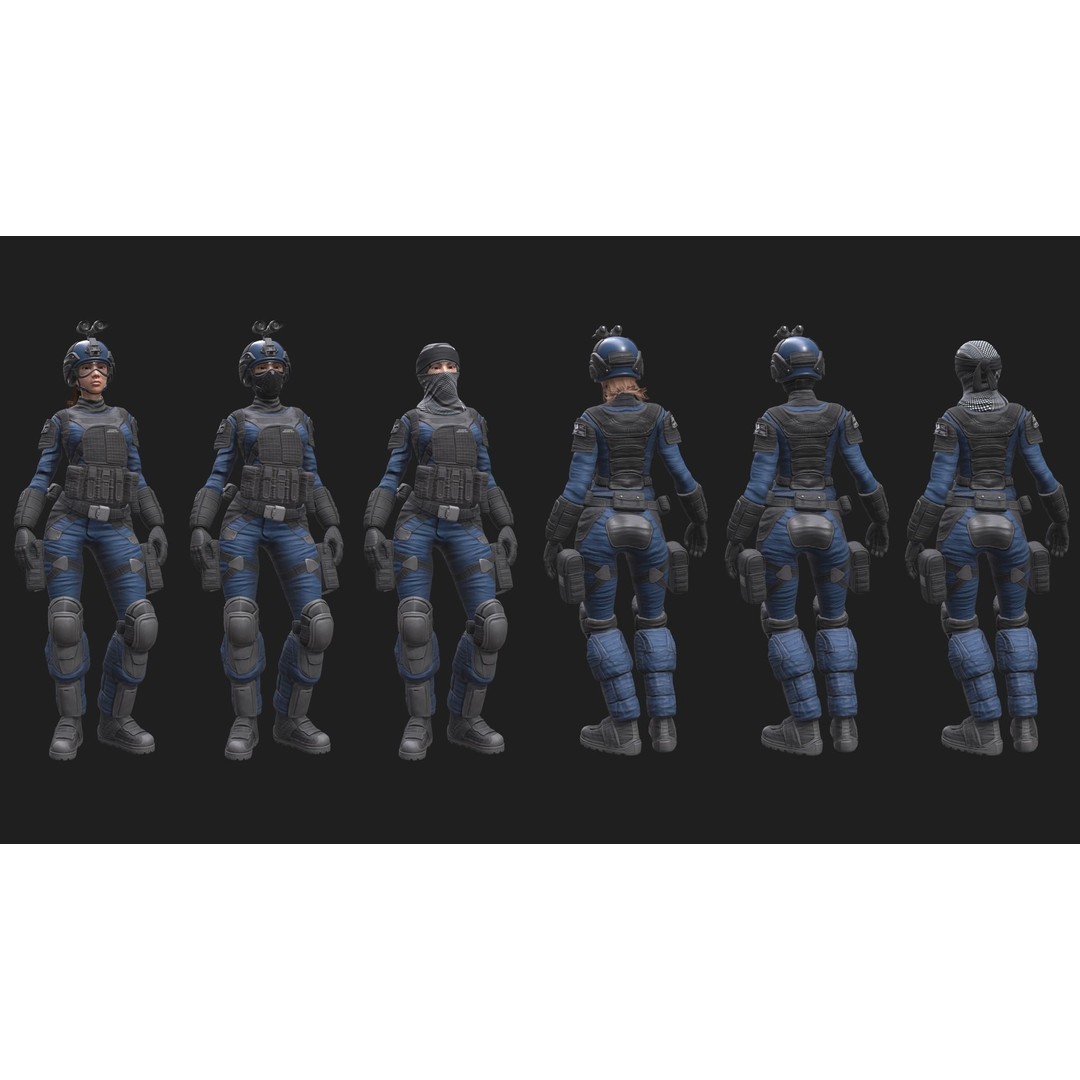 Female Soldier 3D Model – Low Poly Rigged Army Suit, FBX, PBR - View 10