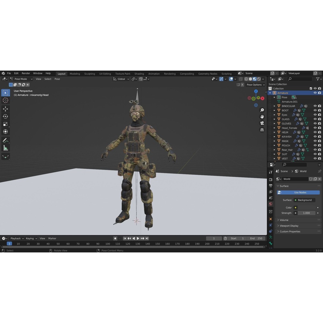 Female Soldier 3D Model – Low Poly Rigged Army Suit, FBX, PBR - View 16