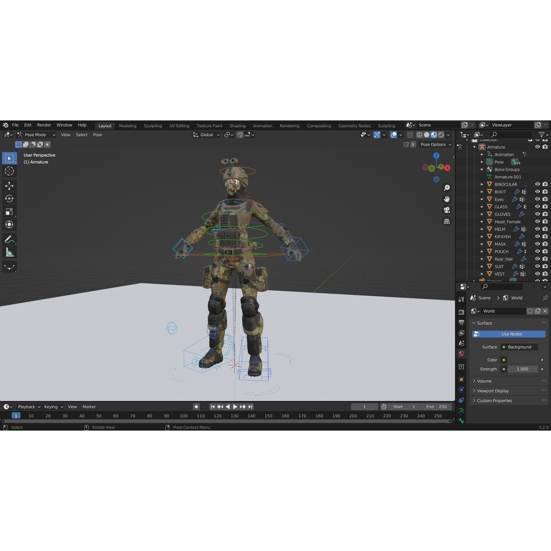 Female Soldier 3D Model – Low Poly Rigged Army Suit, FBX, PBR - View 18