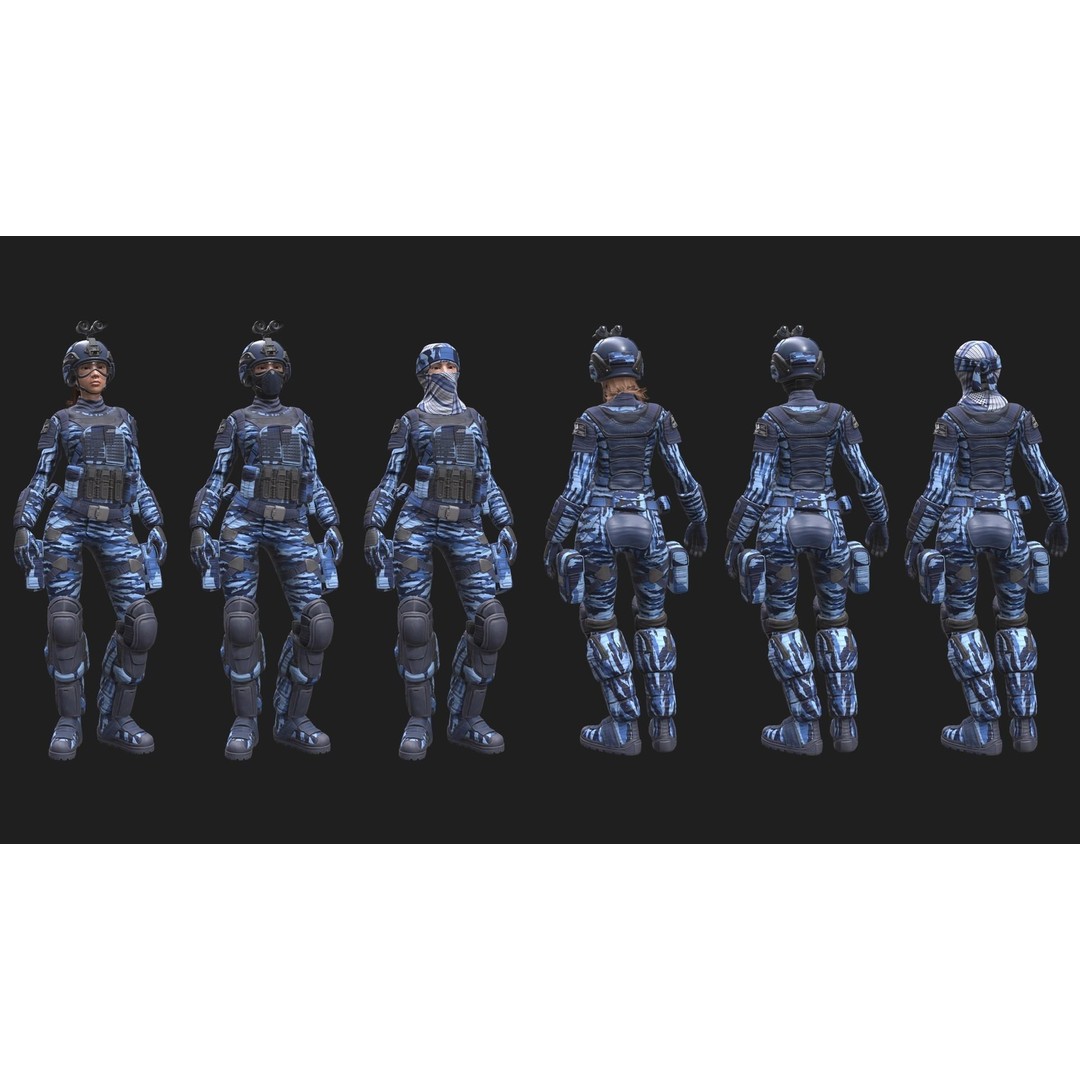 Female Soldier 3D Model – Low Poly Rigged Army Suit, FBX, PBR - View 8