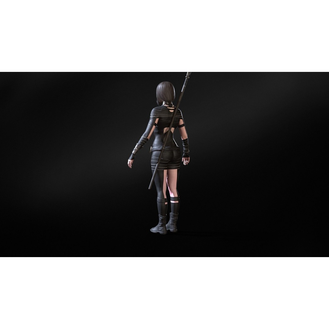 Defender Girl 3 3D Model – Low Poly Rigged Character with Animations - View 12
