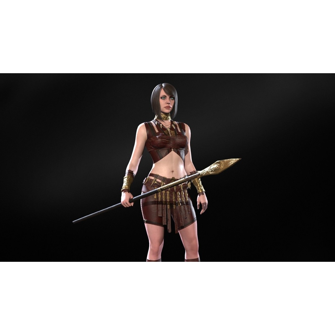 Defender Girl 3 3D Model – Low Poly Rigged Character with Animations - View 16