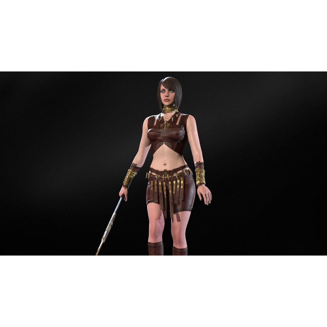 Defender Girl 3 3D Model – Low Poly Rigged Character with Animations - View 19