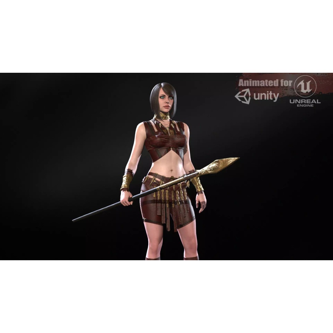Defender Girl 3 3D Model – Low Poly Rigged Character with Animations - View 2