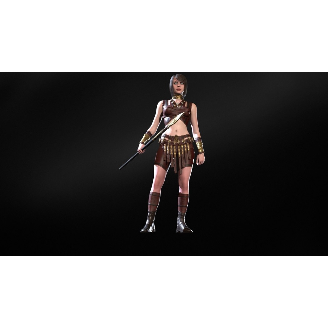 Defender Girl 3 3D Model – Low Poly Rigged Character with Animations - View 22
