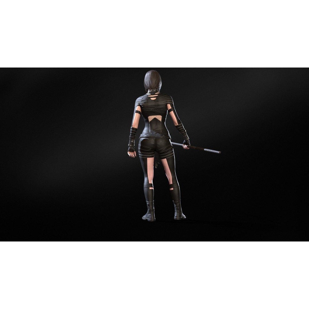 Defender Girl 3 3D Model – Low Poly Rigged Character with Animations - View 24