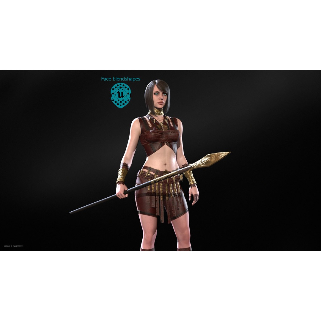 Defender Girl 3 3D Model – Low Poly Rigged Character with Animations - View 3