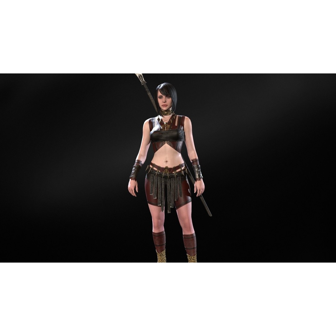 Defender Girl 3 3D Model – Low Poly Rigged Character with Animations - View 30