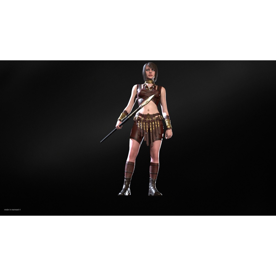 Defender Girl 3 3D Model – Low Poly Rigged Character with Animations - View 4