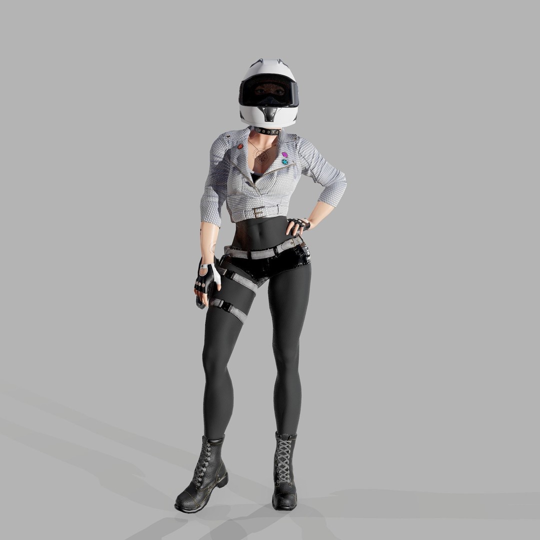 Lady Biker 3D Model – Low Poly Game-Ready Character, FBX - View 10