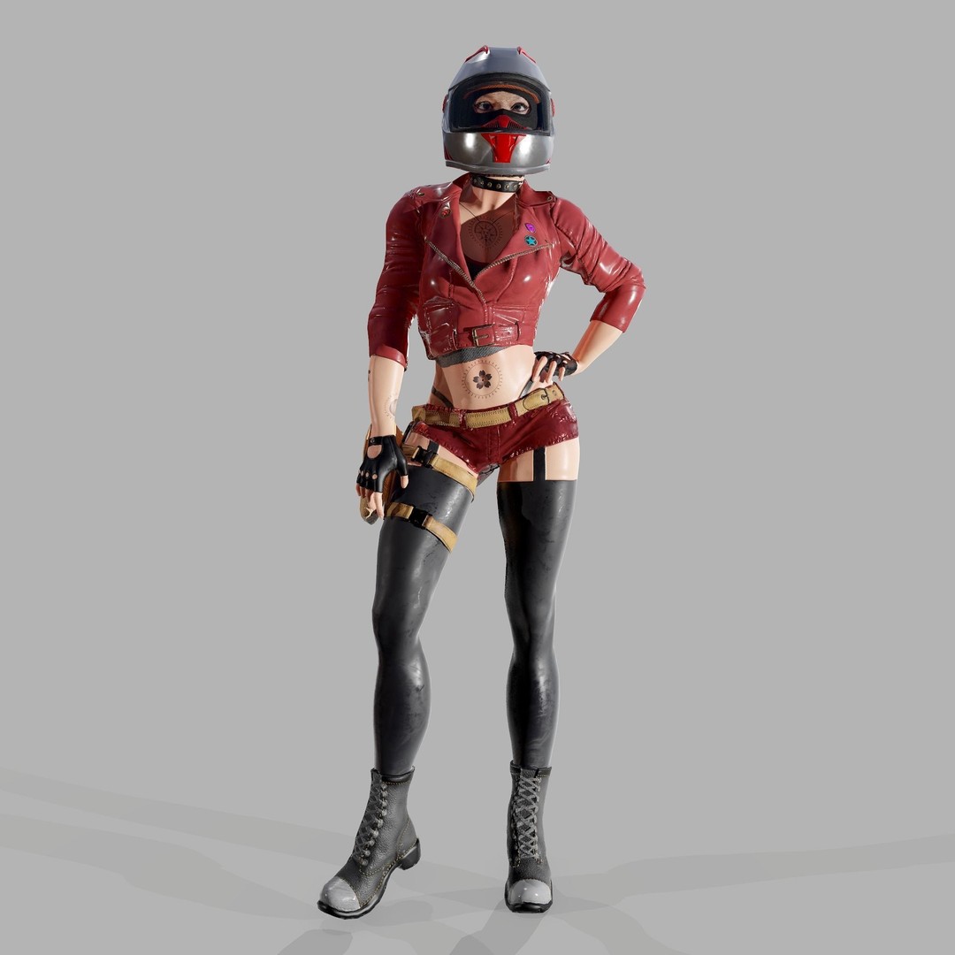Lady Biker 3D Model – Low Poly Game-Ready Character, FBX - View 12