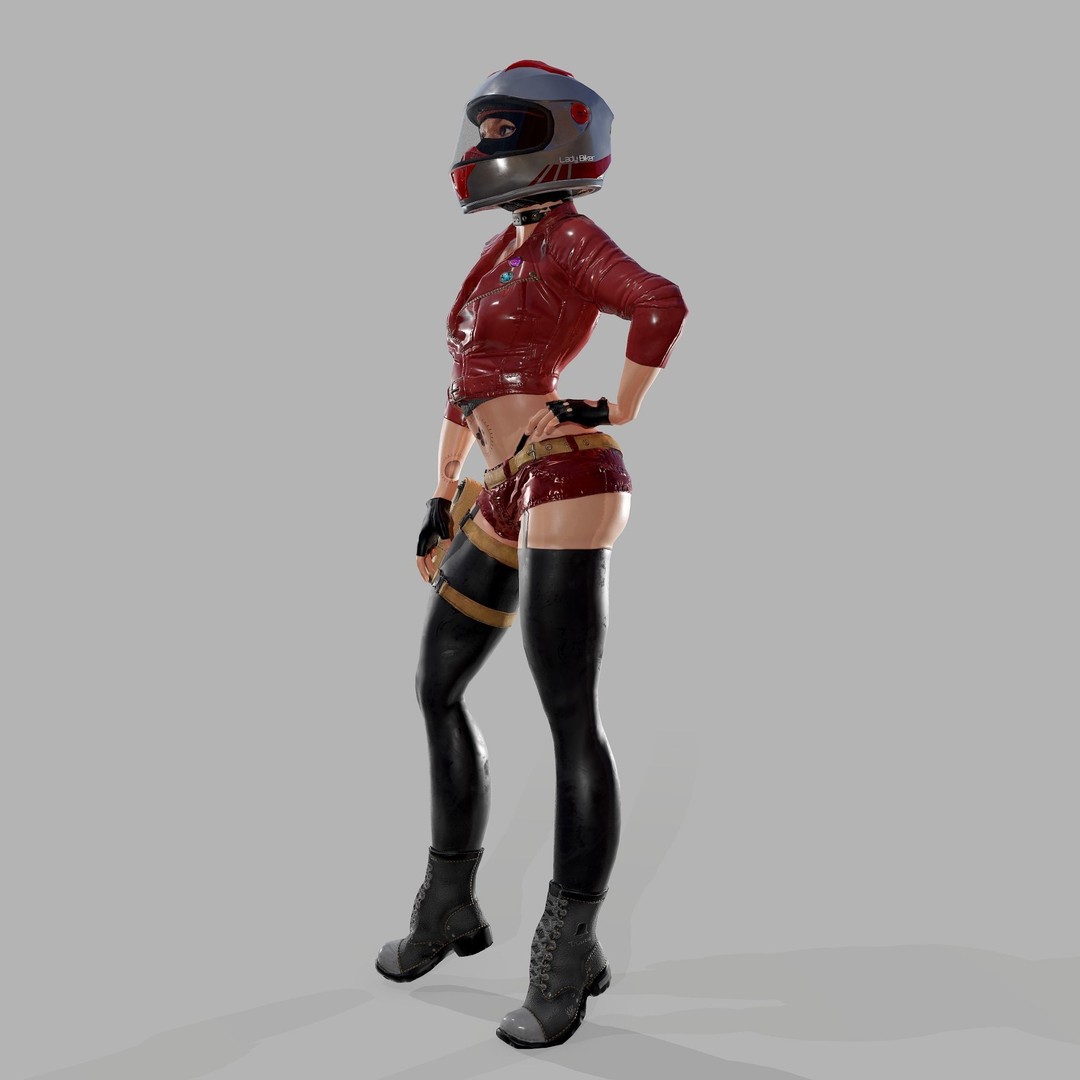 Lady Biker 3D Model – Low Poly Game-Ready Character, FBX - View 14