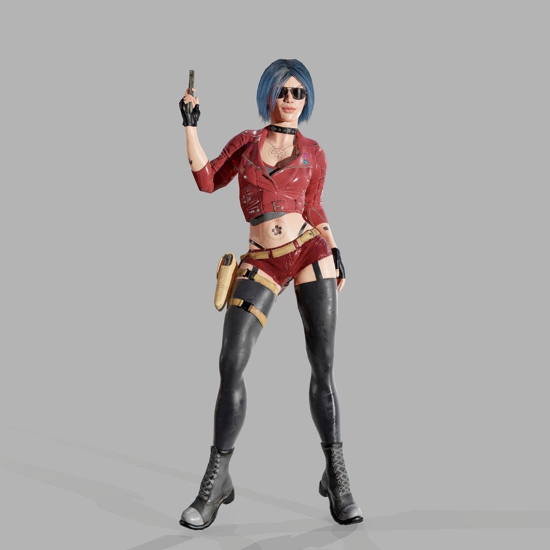 Lady Biker 3D Model – Low Poly Game-Ready Character, FBX - View 15