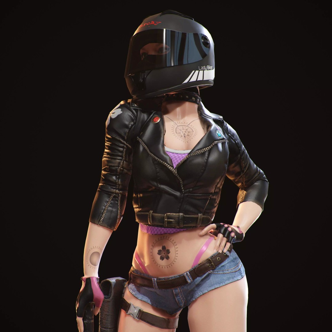 Lady Biker 3D Model – Low Poly Game-Ready Character, FBX - View 2