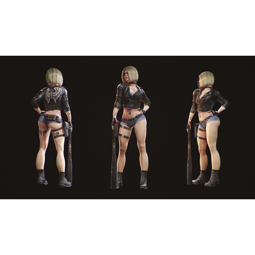Lady Biker 3D Model – Low Poly Game-Ready Character, FBX - View 3
