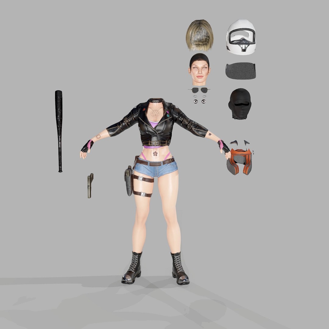 Lady Biker 3D Model – Low Poly Game-Ready Character, FBX - View 31