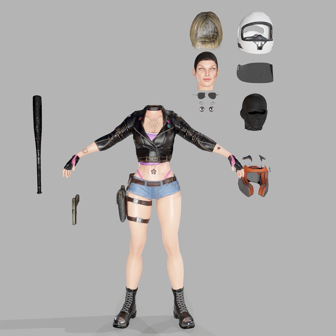 Lady Biker 3D Model – Low Poly Game-Ready Character, FBX - View 32