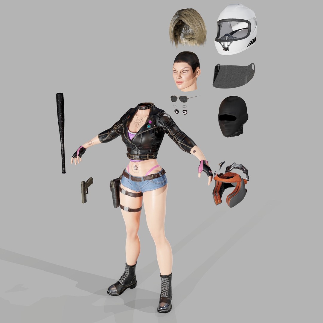Lady Biker 3D Model – Low Poly Game-Ready Character, FBX - View 33