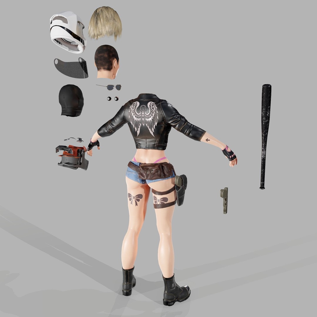 Lady Biker 3D Model – Low Poly Game-Ready Character, FBX - View 34