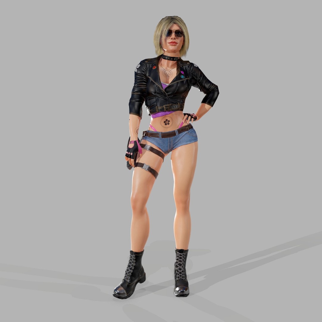 Lady Biker 3D Model – Low Poly Game-Ready Character, FBX - View 35