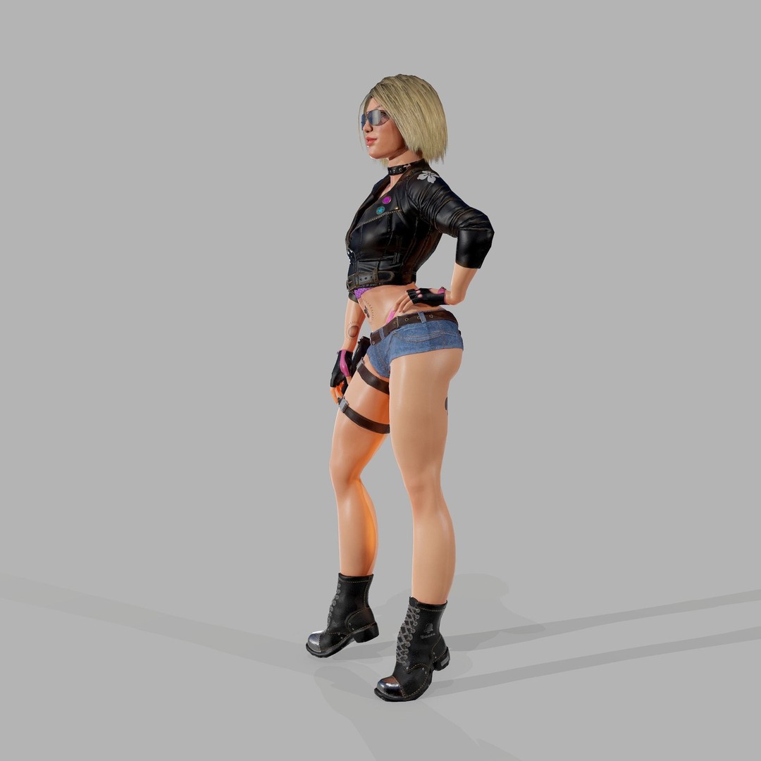 Lady Biker 3D Model – Low Poly Game-Ready Character, FBX - View 36