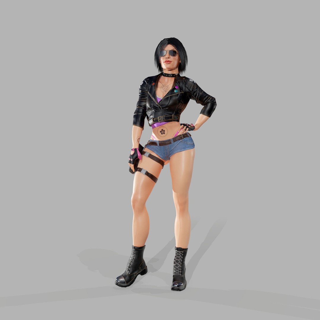 Lady Biker 3D Model – Low Poly Game-Ready Character, FBX - View 38