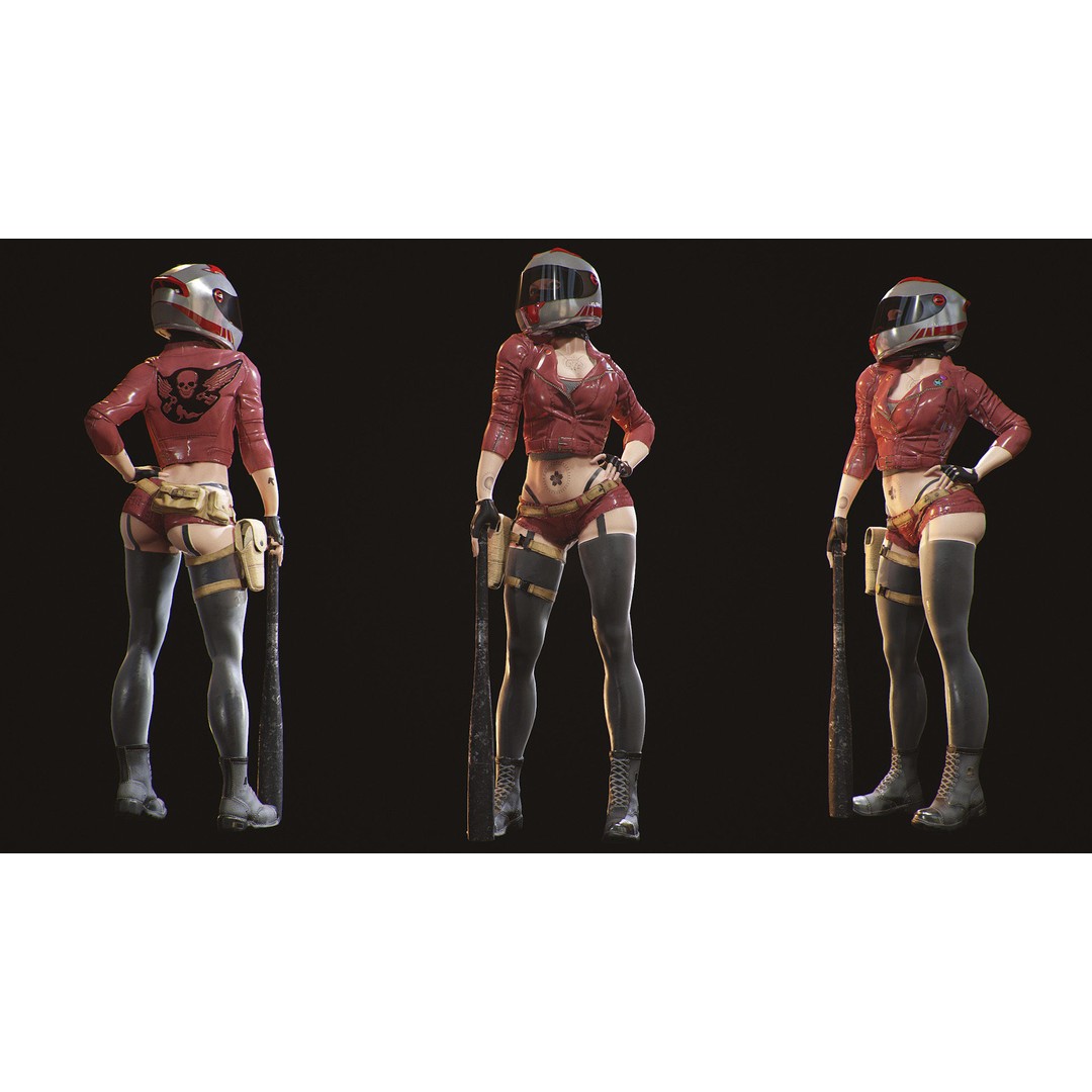 Lady Biker 3D Model – Low Poly Game-Ready Character, FBX - View 4