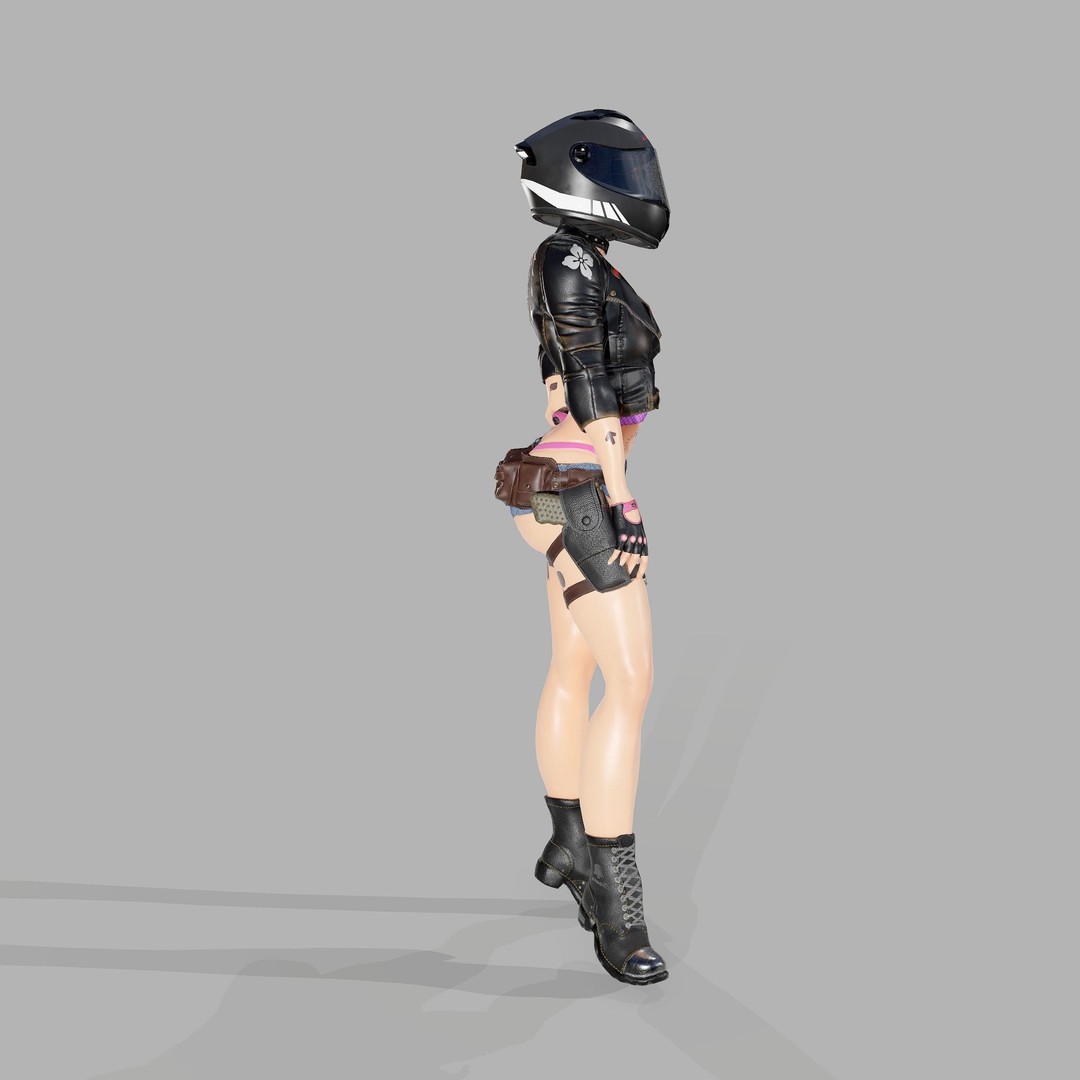 Lady Biker 3D Model – Low Poly Game-Ready Character, FBX - View 40