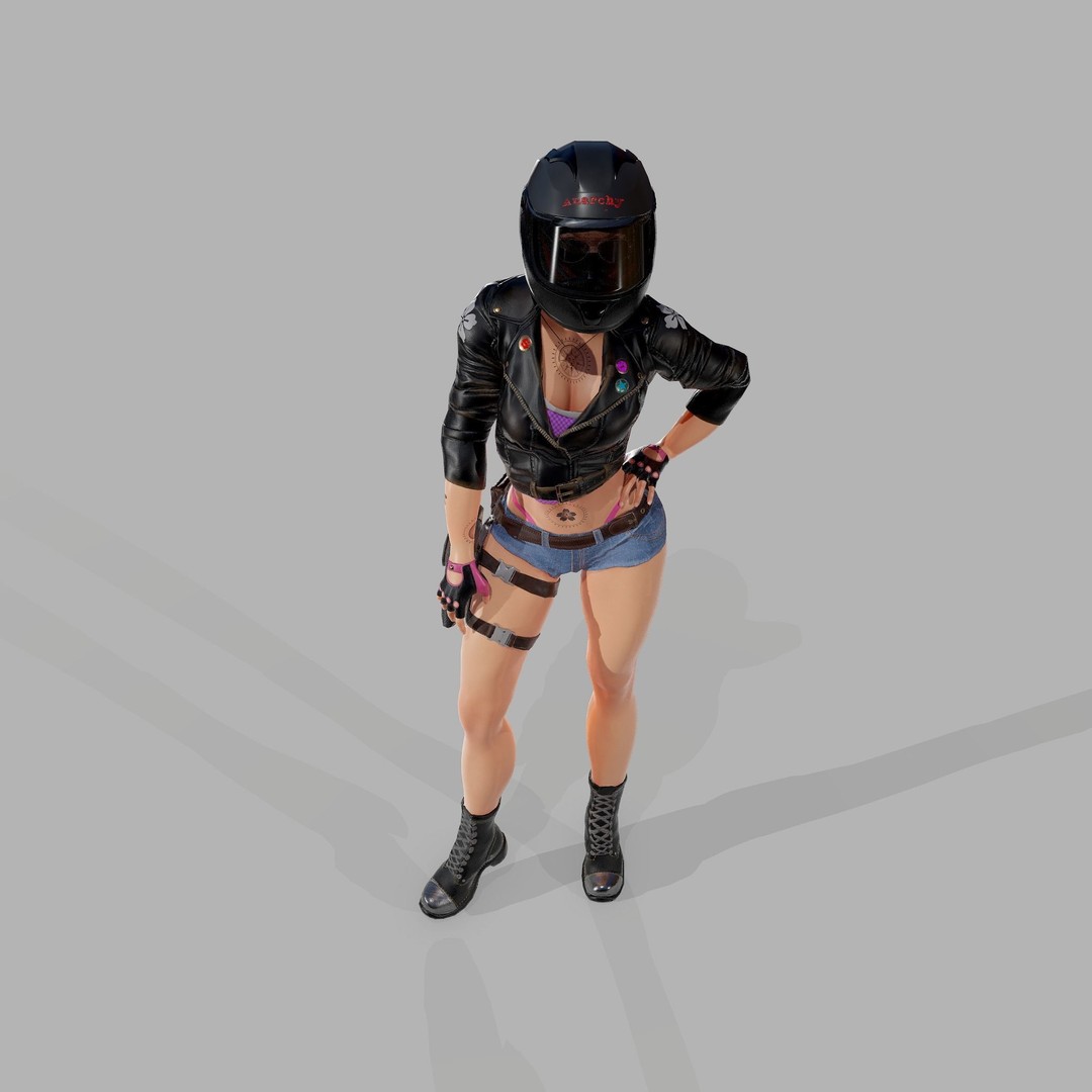 Lady Biker 3D Model – Low Poly Game-Ready Character, FBX - View 44