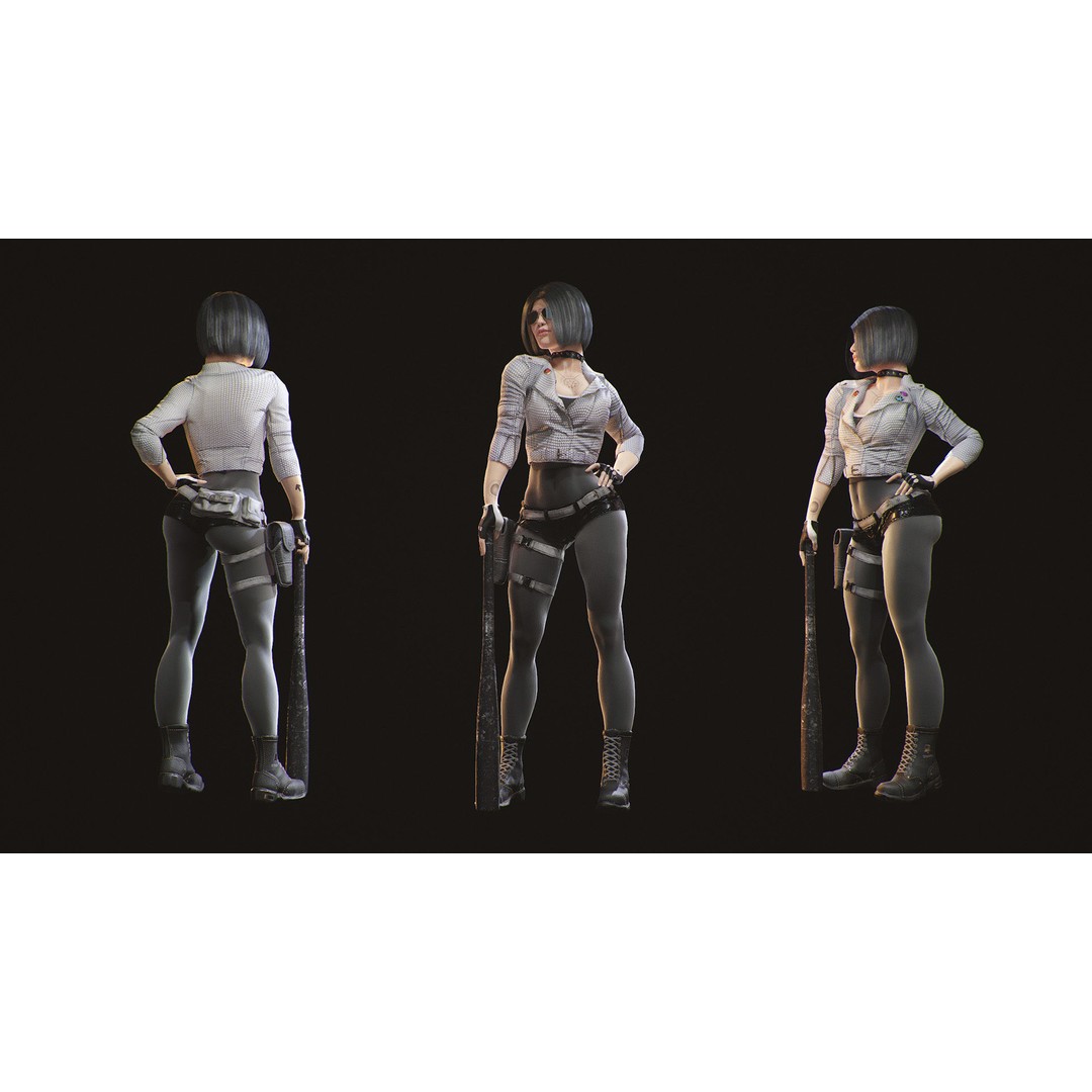 Lady Biker 3D Model – Low Poly Game-Ready Character, FBX - View 5