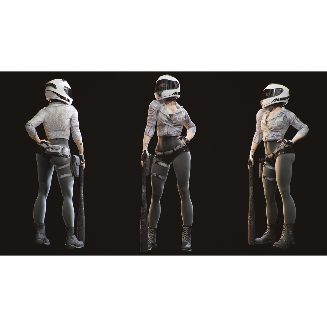 Lady Biker 3D Model – Low Poly Game-Ready Character, FBX - View 6